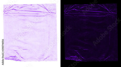 Obraz na płótnie Purple plastic wrap texture set, wrinkled cellophane film overlays, crumpled tra