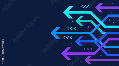 Colorful Arrows Moving Forward on Dark Blue Background