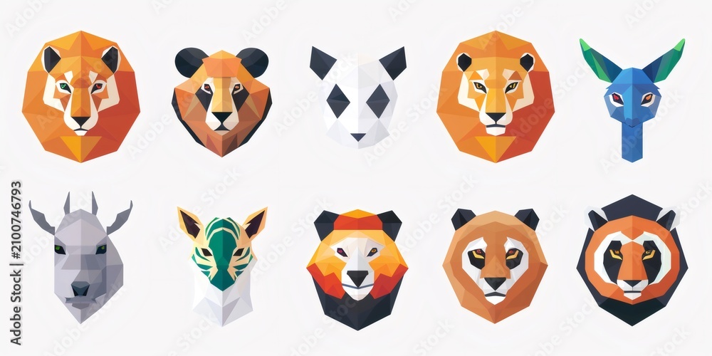 Obraz premium Low poly geometric animal heads, wild predators set
