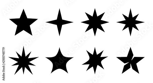 Diverse Star Shapes Vector Set, Celestial Icons, Sparkle Emblems, Abstract Geometric Forms
