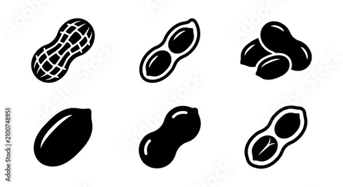 Peanut Icons Set, Vector Graphics of Nuts, Food Symbols, Healthy Snack Illustrations