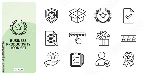 Business productivity icon set, vector illustration of professional symbols for corporate management, marketing, and workflow optimization