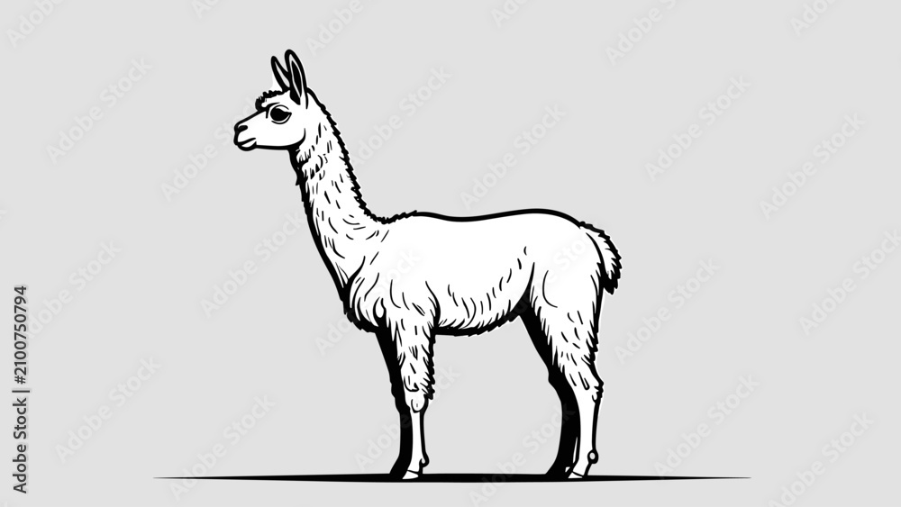 Fototapeta premium A lone white llama standing on a grey surface, possibly in a studio setting or outdoors