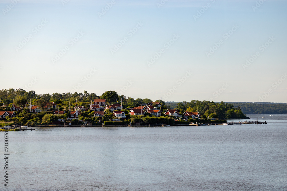 Fototapeta premium Picturesque wide view of Brandaholm allotment island in Karlskrona, Sweden