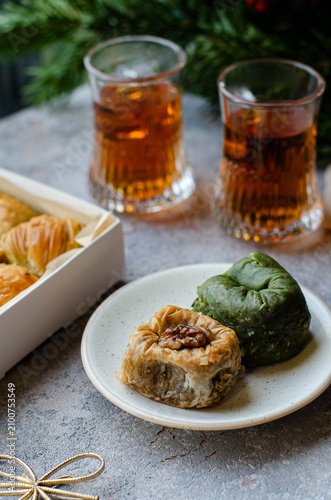 Konstfotografi Traditional Honey Baklava with Nuts and Layers of Phyllo Pastry