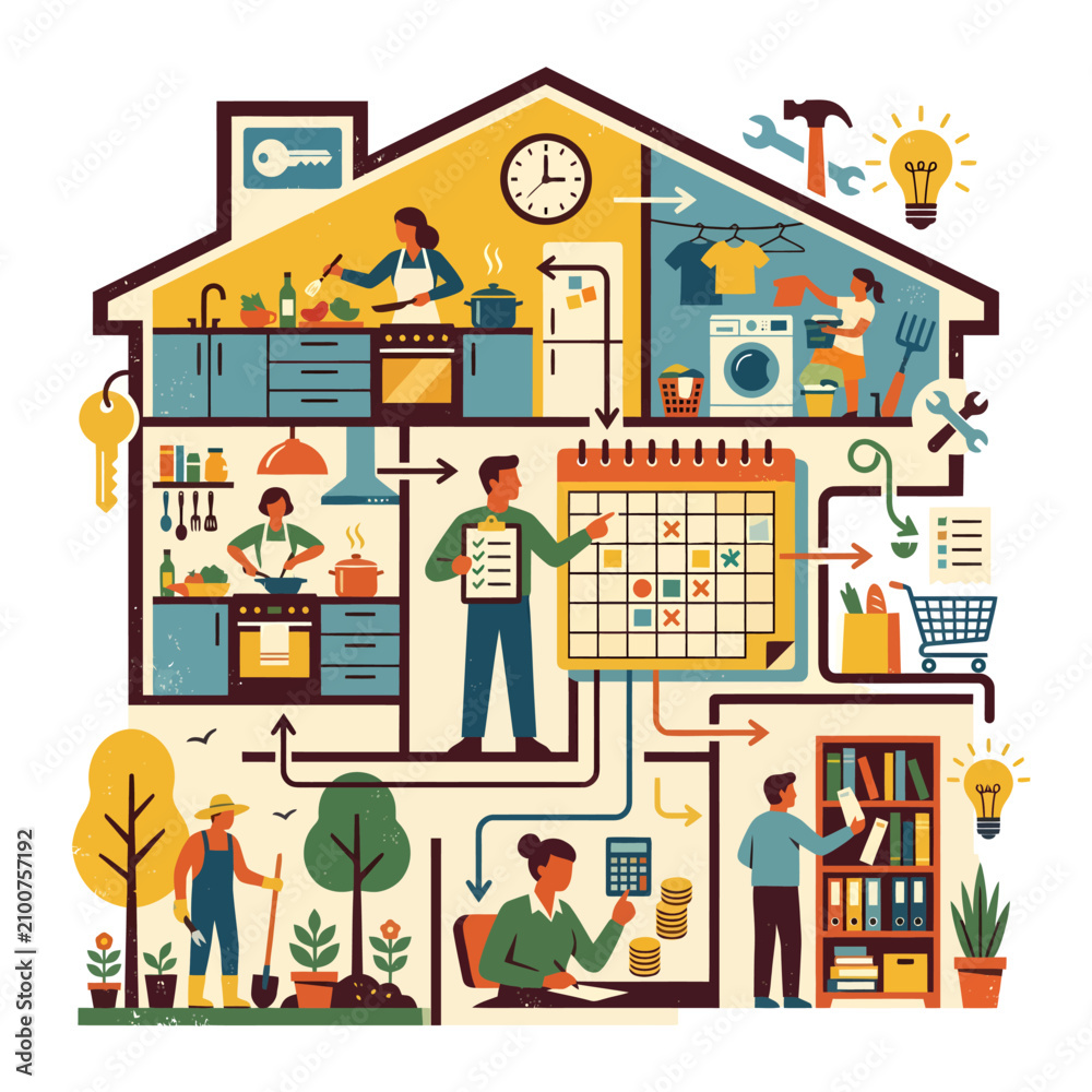Naklejka premium Family home with organized daily routines.