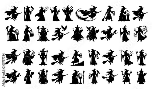Tableau sur toile Elegant Witch Silhouette Halloween Vector Collection