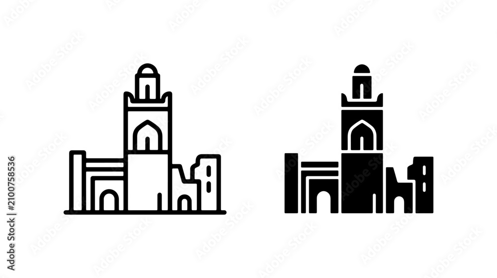 Fototapeta premium Mosque Icon Set, Islamic Architecture Landmark, Religious Building Vector