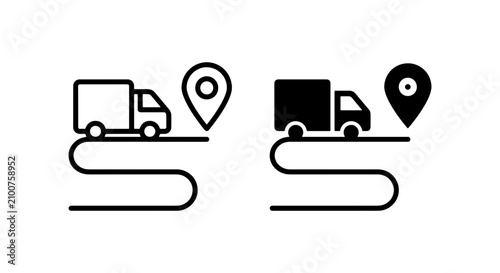 Принти на полотні Delivery Truck Route Icons, Logistics Map Pin Vector Set