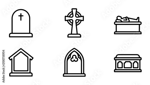 Tableau sur toile Funeral Icons Set, Cemetery Symbols, Death & Mourning Graphics, Vector Collectio