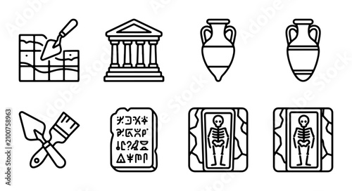Canvastavla Archaeology Icons Set: Dig Site, Ancient Building, Amphora, Sarcophagus