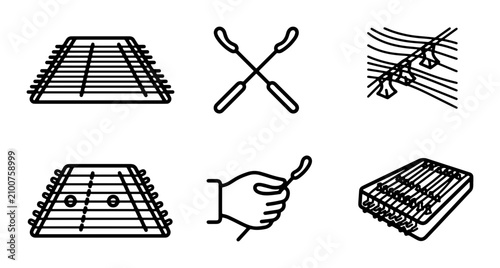 Schilderij op canvas Hammered Dulcimer Icons, Musical Instrument Vector Set, Percussion Music Element