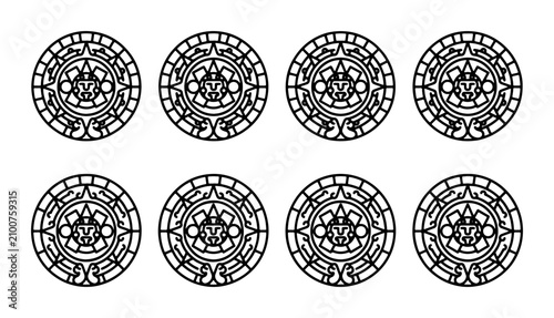 Tableau sur toile Ancient Aztec Calendar Symbols, Mayan Glyphs, Circular Ornaments, Cultural Icons