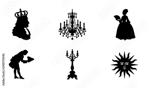 Foto Royal Silhouette Icons: King, Queen, Chandelier, Sun, Candlestick, Courtier