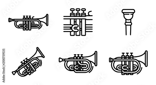 Obraz na płótnie Trumpet Icons Set, Brass Instrument Vector Graphics, Music Performance Symbols