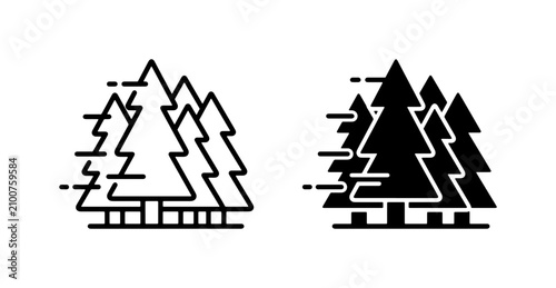 Bild auf Leinwand Forest Icons, Pine Trees Vector Set, Nature Landscape Graphics
