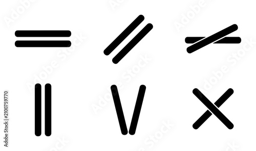 Foto Six Simple Line Icons: Equals, Parallel, Cancel, Vertical, V, Cross
