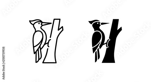 Schilderij op canvas Woodpecker Icons, Bird Vector Art, Nature Wildlife Graphics, Forest Animal Silho