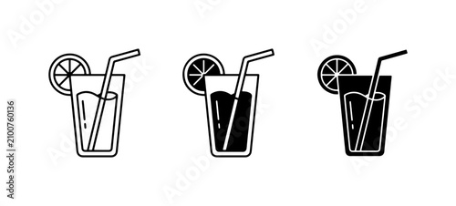 Quadro su tela Drink Icons: Refreshing Beverages, Citrus Slices, Straws, Vector Set