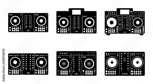 Bild auf Leinwand DJ Equipment Icons, Music Mixer Vector Set, Audio Console Graphics
