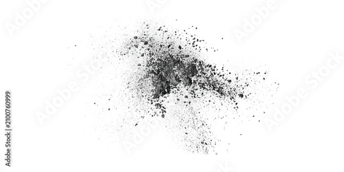 Fotografía Black charcoal dust, gunpowder isolated on white background and texture, Ink blots grunge texture and background