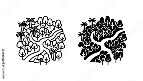 Bild auf Leinwand Forest Landscape Icons, Nature Path Vector Art, Greenery Scene Graphics