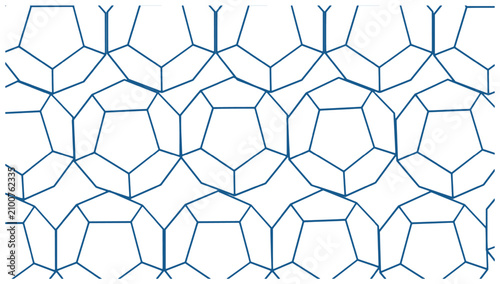 Obraz na plátně Blue geometric pentagonal network pattern on a black background, abstract techno