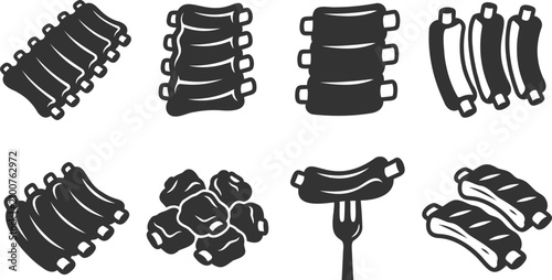 Foto Collection of various ribs and meat cuts for barbecue menu design