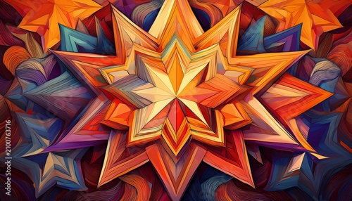 Abstract Digital Art Featuring A Vibrant Array Of Overlapping Star Shapes In Warm Colors The Stars Are Primarily Shades Of Yellow Orange And Red With Some Blue And Purple Accents