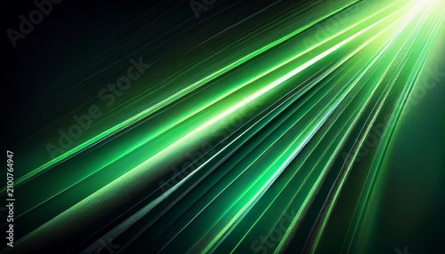 Obraz na płótnie Abstract Diagonal Green Light Rays Shining Through A Dark Background