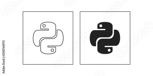 Python programming language logo icons in outline and solid fill styles on white background