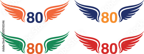 Four winged number 80 logos dynamic designs for sports aviation and branding