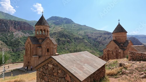 Ancient Noravank Armenian monastery rise against rugged mountains