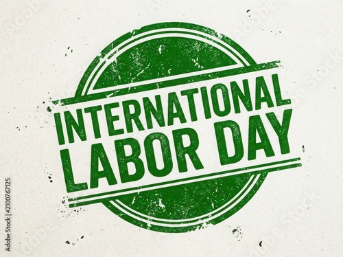 International labor day green grunge round rubber stamp illustration