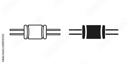 Cuadro en lienzo Capacitor schematic and filled icon with leads on white background for electroni