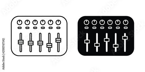 Konstfotografi Mixing console sliders in line art and solid black on white background for audio