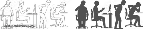 Foto Male office worker suffering from neck, back, wrist pain and headache line art v
