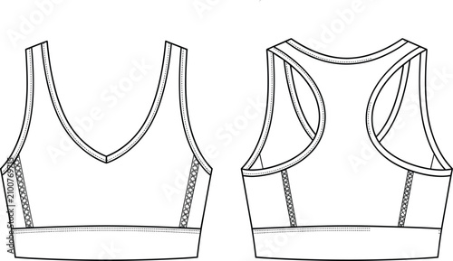 Tableau sur toile Technical fashion sketch of a sleeveless vest featuring a button-down front, sha