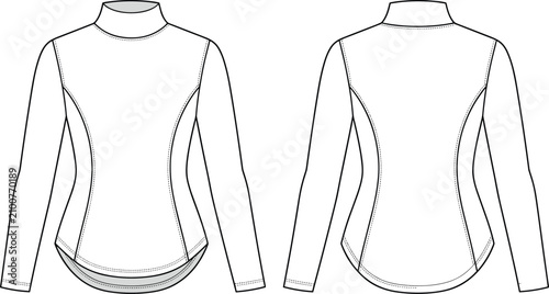 Tableau sur toile Technical flat sketch of a women’s long sleeve mock neck top with curved hem and