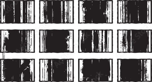 Bild auf Leinwand Grunge texture set featuring twelve unique rectangular black and white frames wi