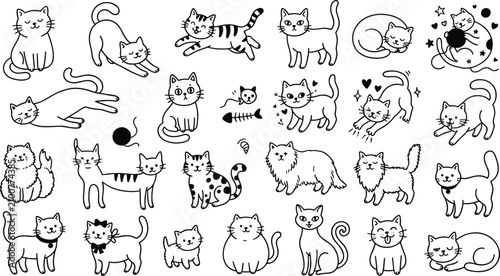 Canvastavla Cats doodle set hand drawn cartoon vector illustration