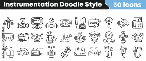 Fotografía Set of thirty hand drawn industrial instrumentation doodle style icons