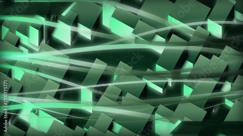 Emerald 3D tech animation with glowing green lines and blocks moving fast