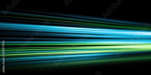 Blue and green light streaks sweeping across black background with luminous horizontal trails, vivid contrast, layered glow, and abstract motion energy, with light, streak, motion, horizontal detail