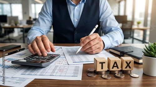 Business Finance Concept Featuring Tax Calculation Financial Planning and Accounting Workflow for Organizational Fiscal Responsibility