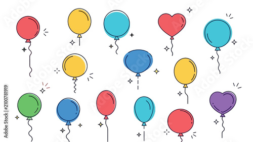 Quadro su tela Colorful balloons with ribbons and confetti.