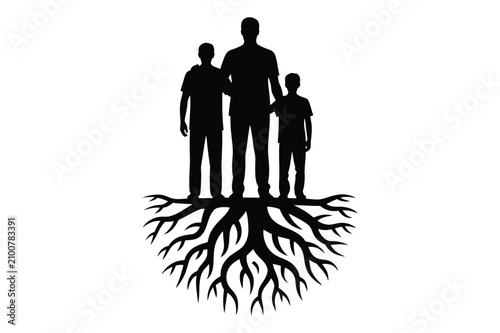 Fotografía Family silhouette standing above tree roots symbolizing ancestry and roots