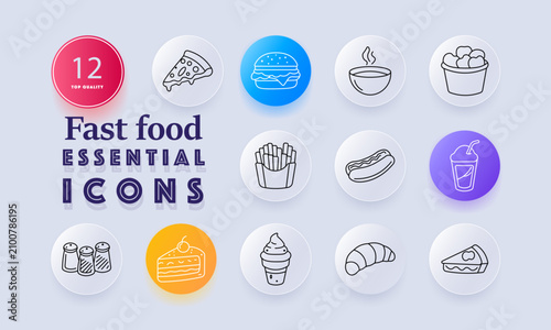 Valokuva Fast food set icon