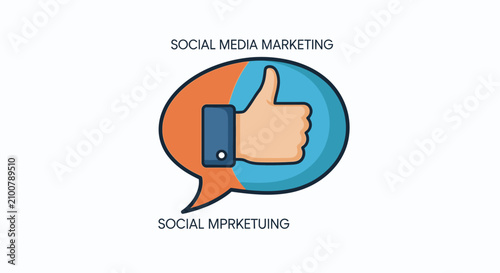 Social media marketing concept with thumbs up gesture and speech bubble online advertising illustration