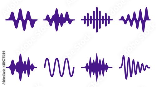 Konstfotografi Purple sound wave and frequency modulation icon set.